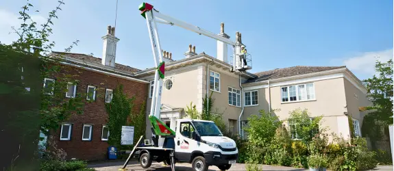 using our cherry picker on a commercial gutter cleaning job in Filwood, Norfolk